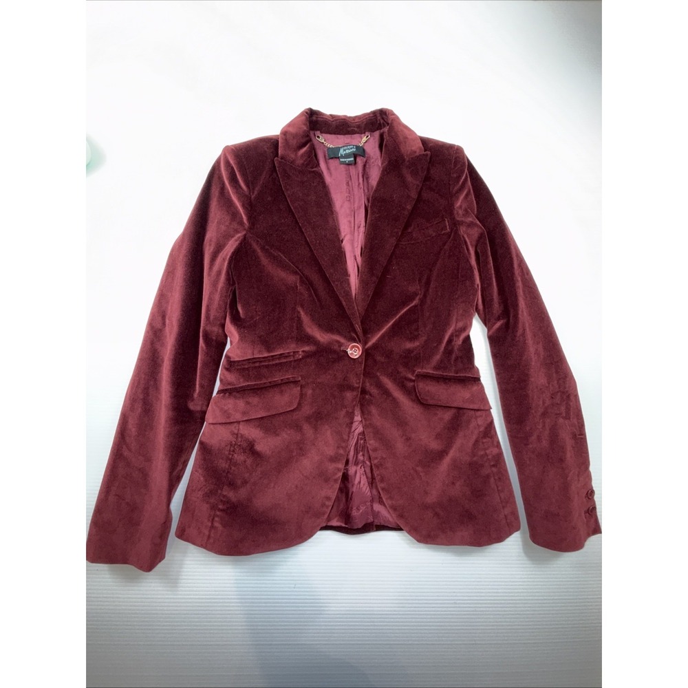 GUESS by Marciano Button-Close Collared Lined Velvet Maroon Blazer Jacket Size 4